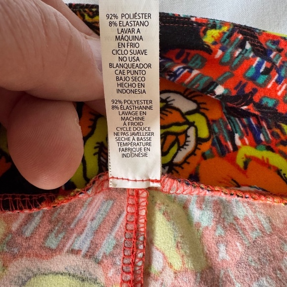 LulaRoe Women's Bright Abstract Flower Print Leggings Orange Tall & Curvy Lounge - Picture 7 of 12